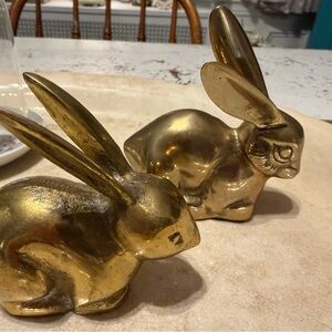 Vintage Brass Bunny Figurines - Pair